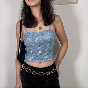 Y2K vintage baby blue sequined bustier 🤍
